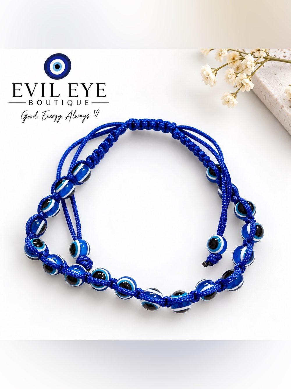 Evil Eye Blue Beaded Adjustable Bracelet #64